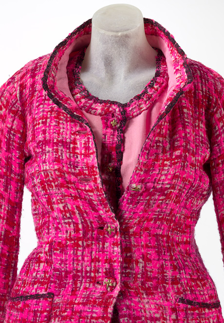 Chanel, Paris (couture house) 1914–39 Gabrielle 'Coco' Chanel (designer) France 1883–1971 Suit (c. 1965) silk, wool, metal (a) 61.0 cm (centre back); 54.0 cm (sleeve length) (jacket); (b) 50.0 cm (centre back) (top); (c) 67.0 cm (centre back); 34.8 cm (waist, flat) (skirt) National Gallery of Victoria, Melbourne Presented through The Art Foundation of Victoria from the wardrobe of Mrs Mavis Powell by her daughter Mrs Angela Wood, Member, 2000 Chanel, Paris (couture house) 1914–39 Gabrielle 'Coco' Chanel (designer) France 1883–1971 Suit (c. 1965) silk, wool, metal (a) 61.0 cm (centre back); 54.0 cm (sleeve length) (jacket); (b) 50.0 cm (centre back) (top); (c) 67.0 cm (centre back); 34.8 cm (waist, flat) (skirt) National Gallery of Victoria, Melbourne Presented through The Art Foundation of Victoria from the wardrobe of Mrs Mavis Powell by her daughter Mrs Angela Wood, Member, 2000